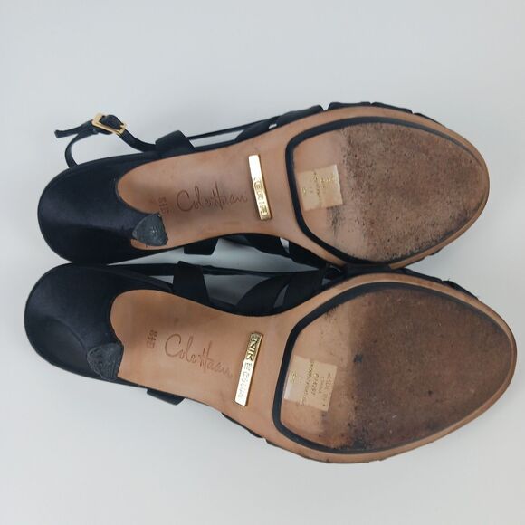 Cole Haan Sari Air Sling Black Satin Size 8.5 Open Toe Heels Air Tech Footbed - Picture 16 of 16